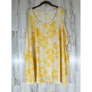 Catherines Tank Top Plus Size 4X Yellow Floral Sleeveless Blouse New